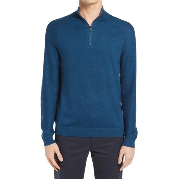 Ted Baker NWT Lostit Long Sleeve Half Zip Funnel Neck Sweater Size 4 (US L) Blue - Picture 1 of 11